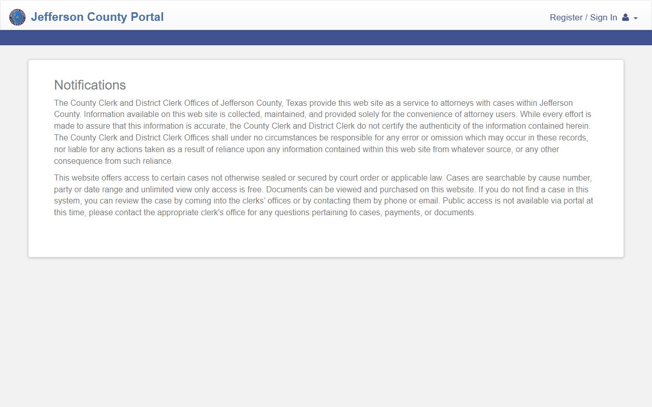 Jefferson County Tyler Enterprise Justice portal for court records search