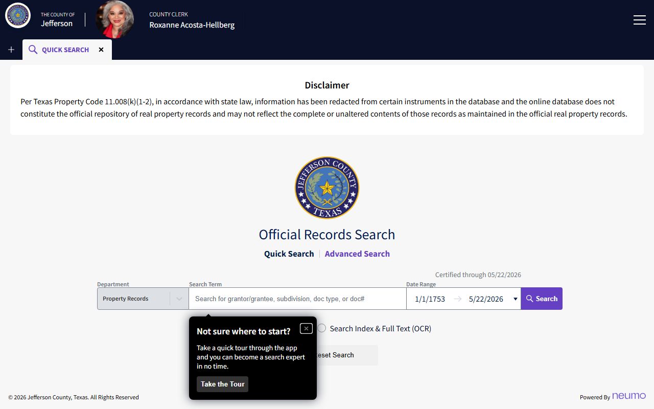 Jefferson County Clerk Cloud Search portal for official records