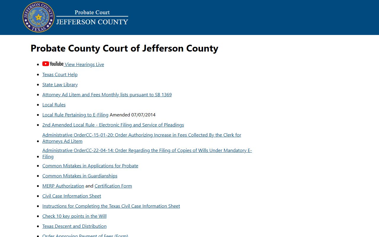 Probate County Court of Jefferson County local rules and forms page