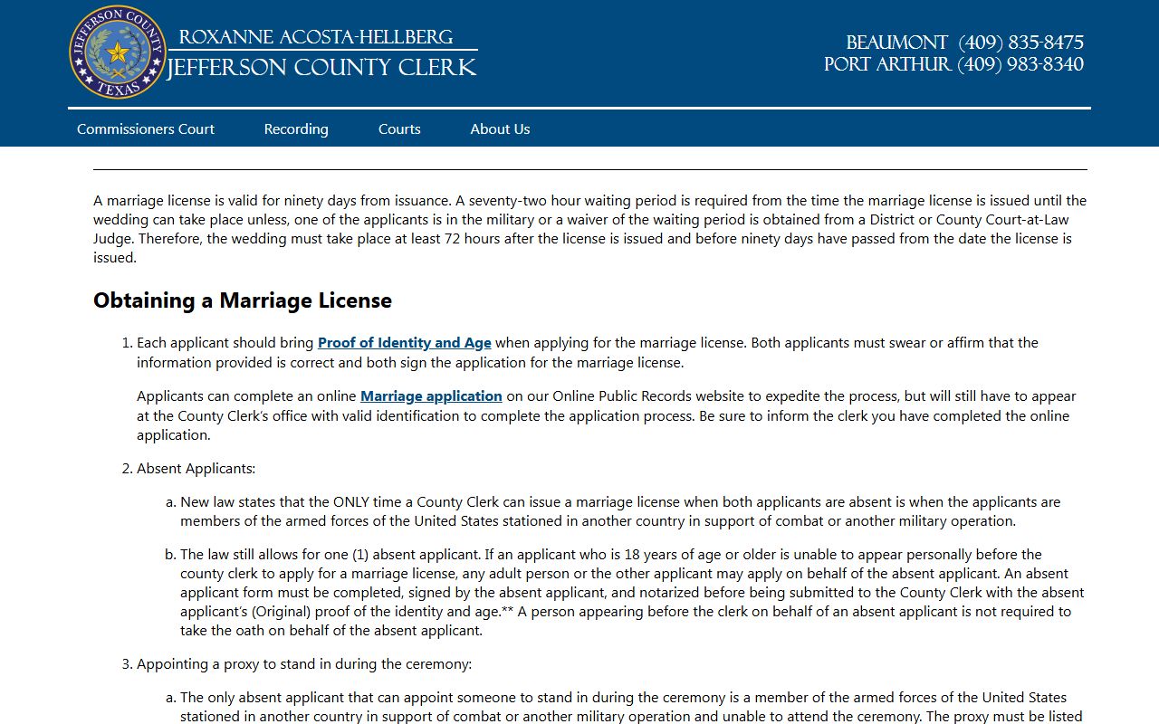 Jefferson County marriage license requirements with 72-hour waiting period and 90-day validity