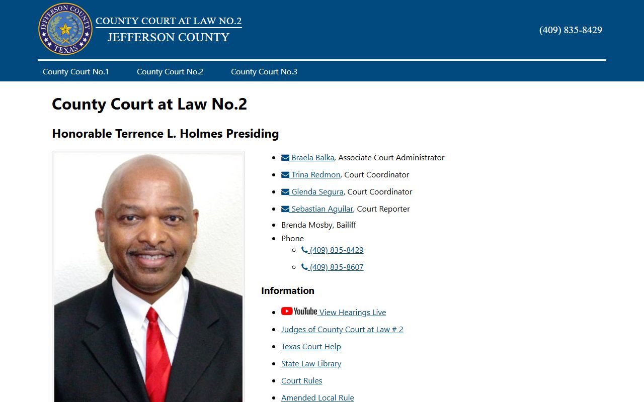 Jefferson County Court at Law No. 2 criminal court dockets page