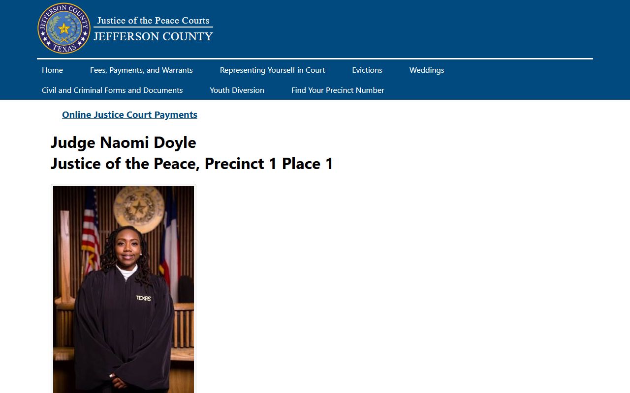 Jefferson County Justice of the Peace Precinct 1 Place 1 traffic court page