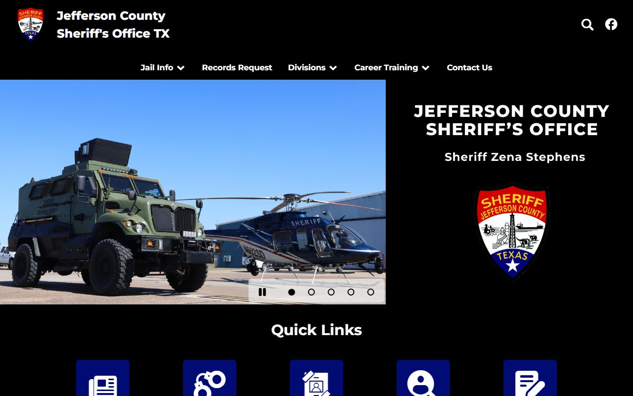 Jefferson County Sheriff's Office page with inmate search, most wanted, and warrant records links