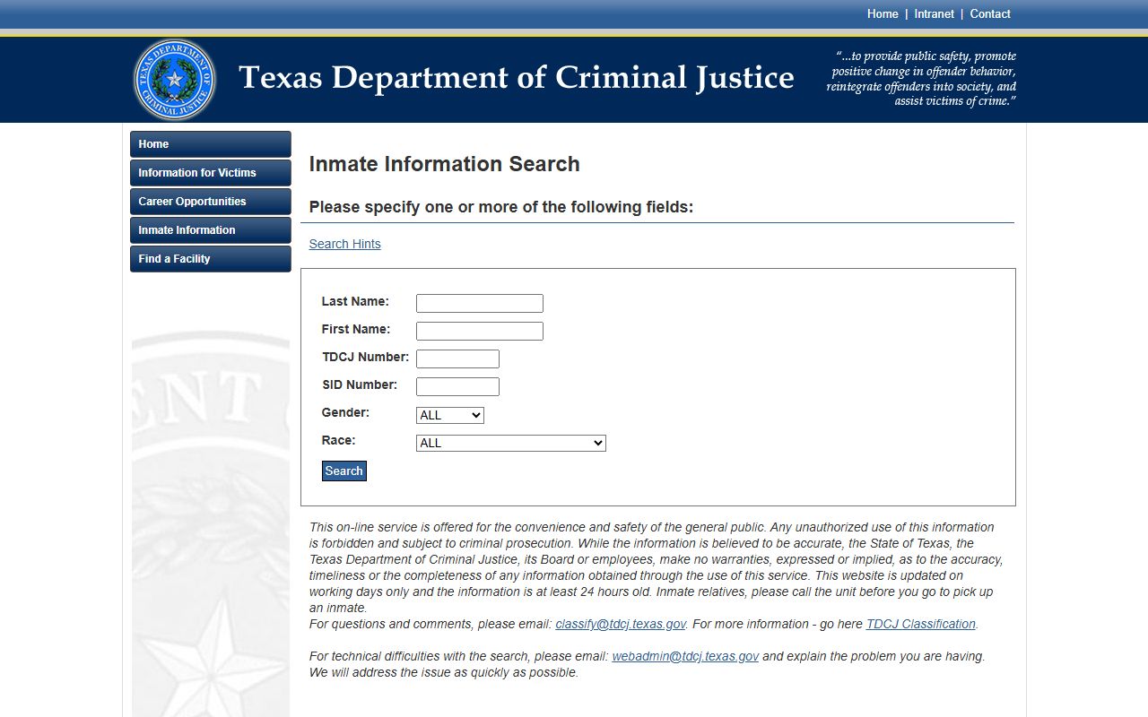 Texas Department of Criminal Justice inmate search for Jefferson County released prisoners