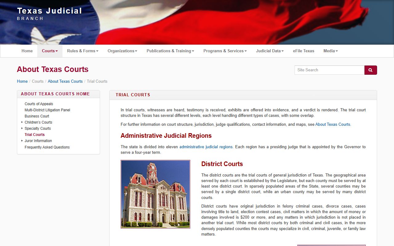 Texas court structure map showing Jefferson County trial courts and appeals