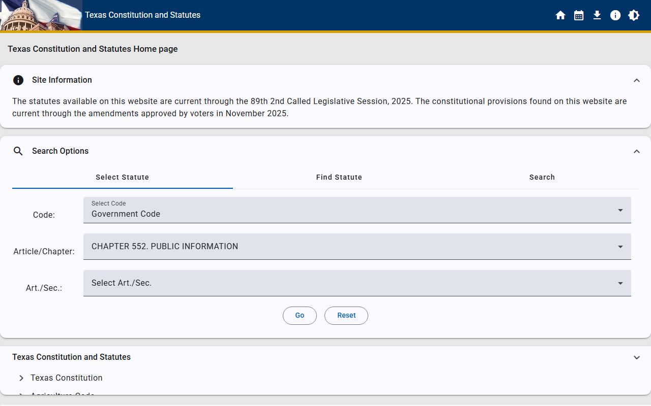 Texas Government Code Chapter 552 Public Information Act for Jefferson County records